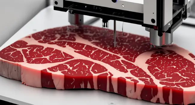 a 3D printer is printing a beef steak