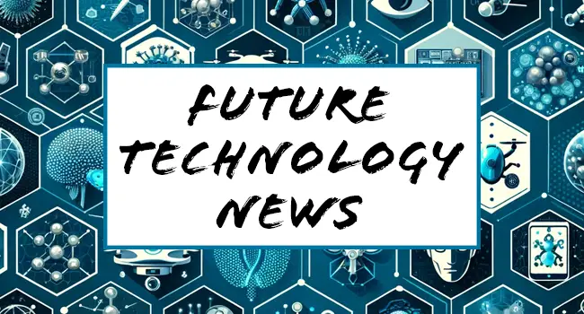 future technology news is written on top of a montage of tech icons