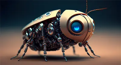 a robot insect that resembles a gold beetle