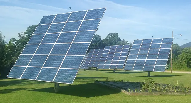 Array of solar panels in a field