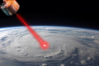 weather control satellite shooting laser at eye of large hurricane