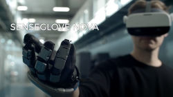 a person wearing virtual reality gloves