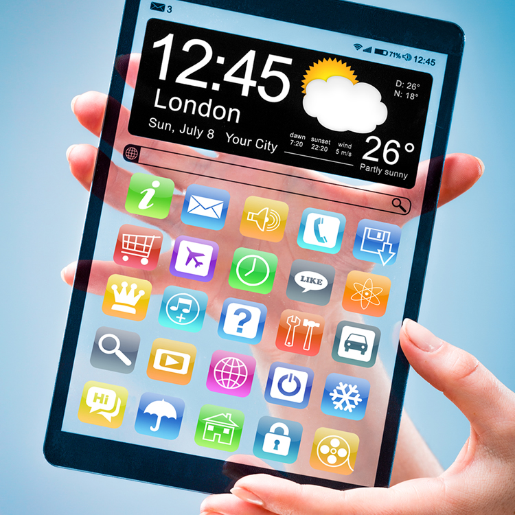 woman holding future tablet concept is see through