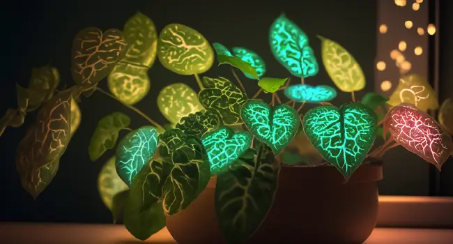 A houseplant with glowing leaves