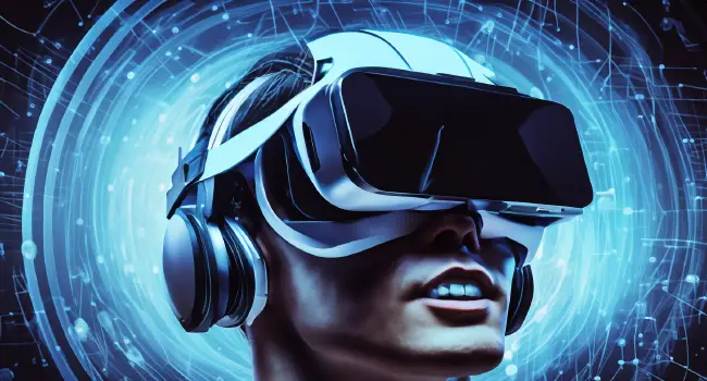 a drawing of a person wearing a virtual reality headset
