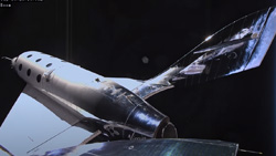 A view of a Virgin Galactic's VSS Unity spaceship in space